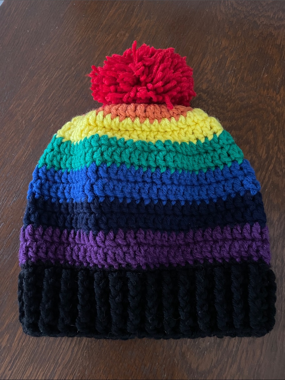 Rainbow Striped Pom Beanie - Multicolor like new